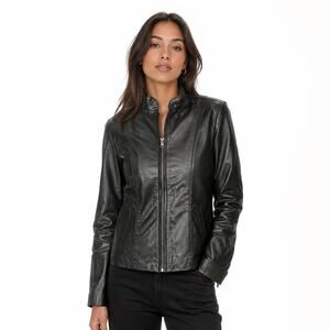 Bettina Rizzi Moto Leather Jacket Womens Large Black Full Zip Argentina Vintage